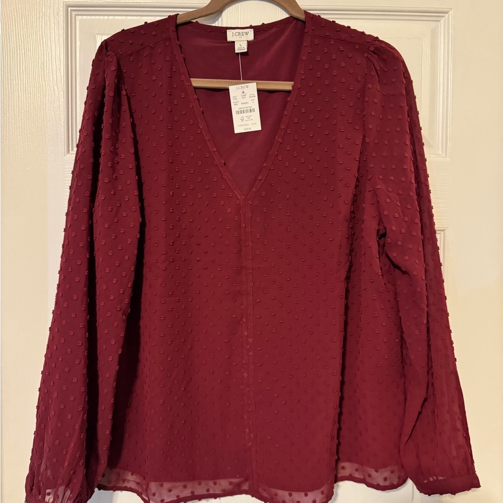 J. Crew Factory Deep Red V-Neck Blouse